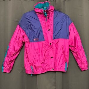 VINTAGE Columbia Women's Ski Jacket Radial Sleeve Pink Purple Teal S Powder Keg